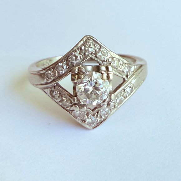 Jewelry - Estate Art Deco 14K Gold Custom .50 CT Solitaire Diamond Antique Engagement Ring